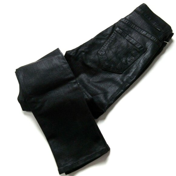NWT Mother Swooner Ankle in Wet Paint Black Coated Stretch Skinny Jeans 25 - Picture 2 of 9